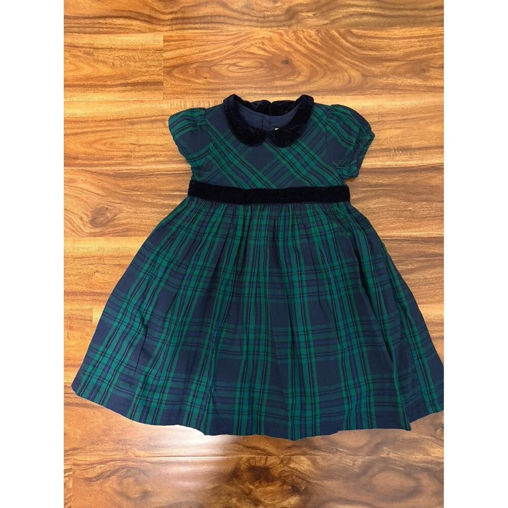 NWT Jojo Maman Bébé Plaid Holiday Dress, green and navy, size 3-4